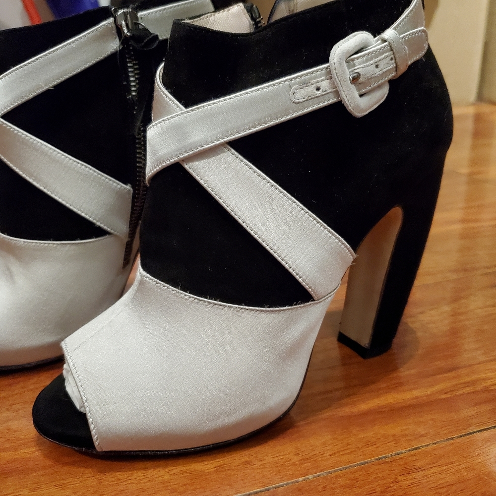 Miu Miu Velvet and Satin Peep Toe Booties - Picture 2 of 8